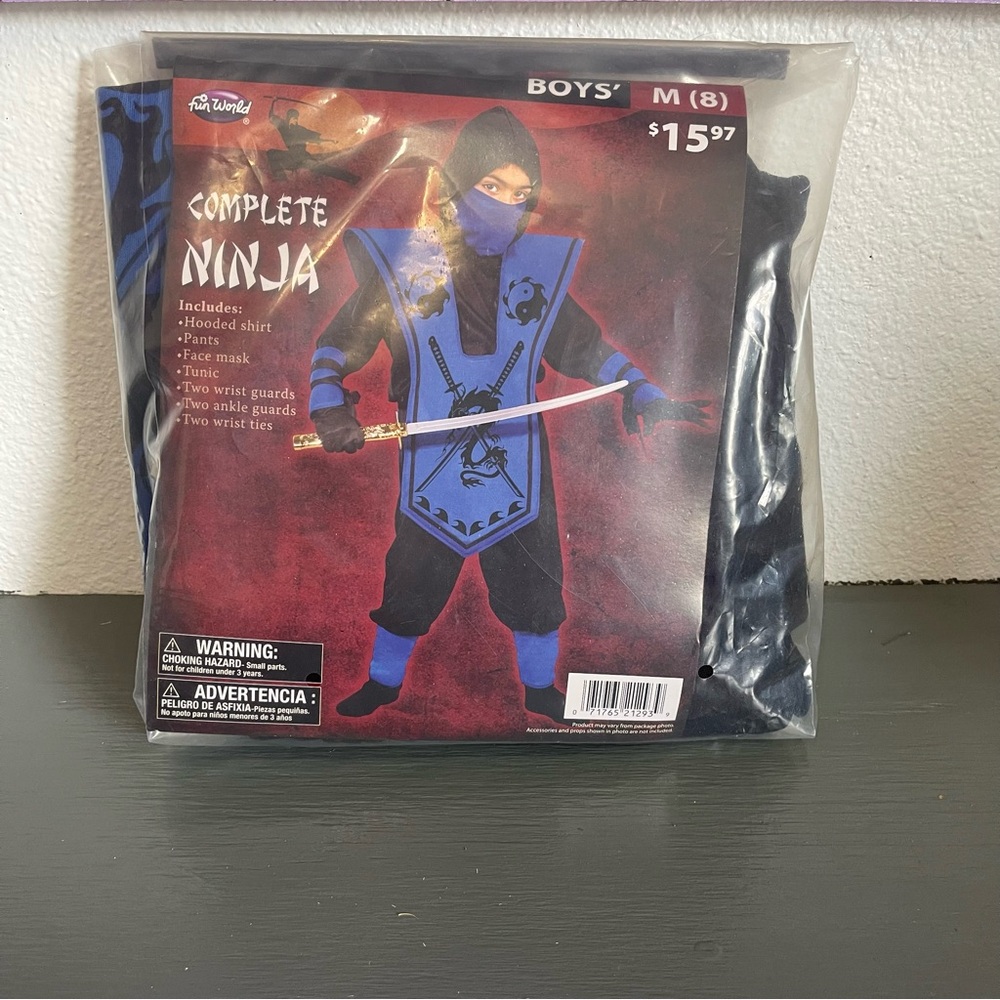 Fun World Blue Ninja Halloween Costume Set Boy's Size M(8)